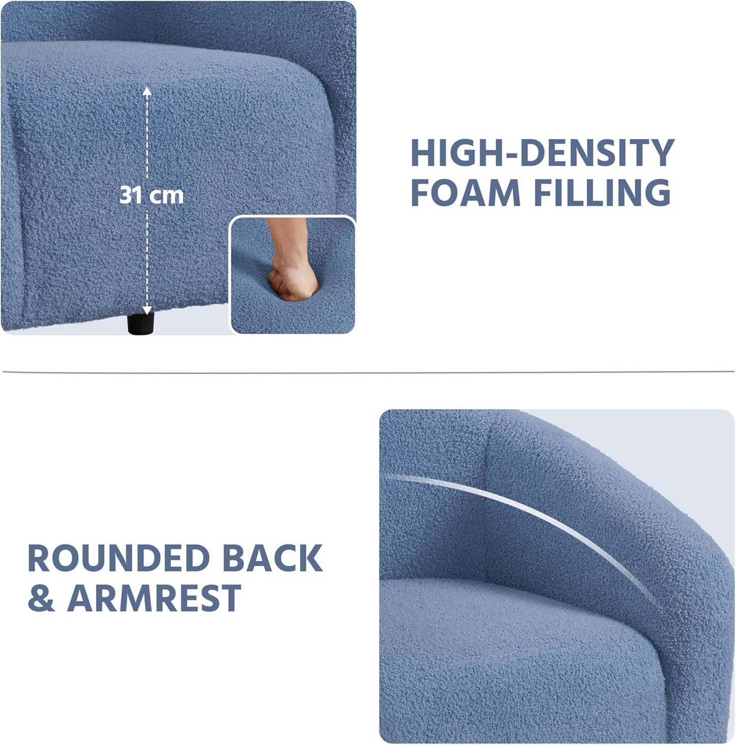 Sofa Tub Chair, Accent Chairs for Living Room, Boucle Fabric Armchair, Cozy Barrel Chair