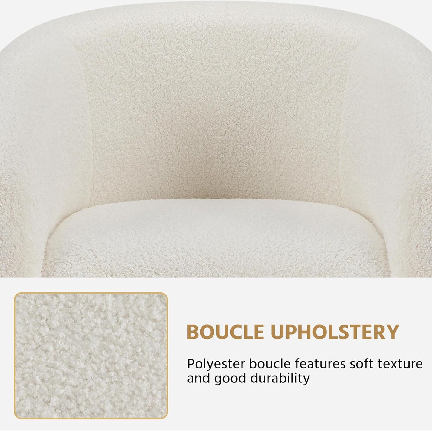 Sofa Tub Chair, Fuzzy Accent Armchair Sherpa Fabric Club Chair Boucle Barrel Chair Upholstered