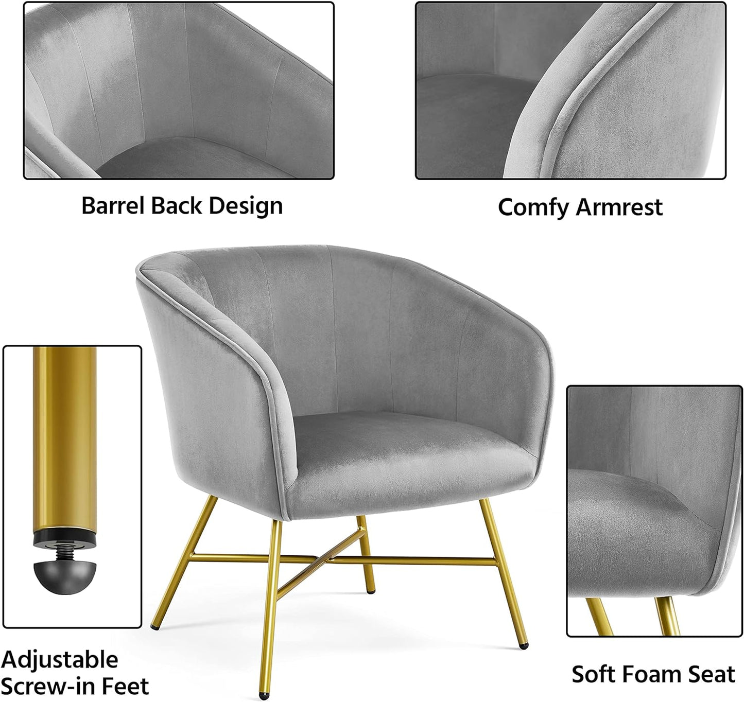 Sofa Velvet Tub Chair, Modern Upholstered Armchair, Barrel Chair Vanity Chair with Round Back
