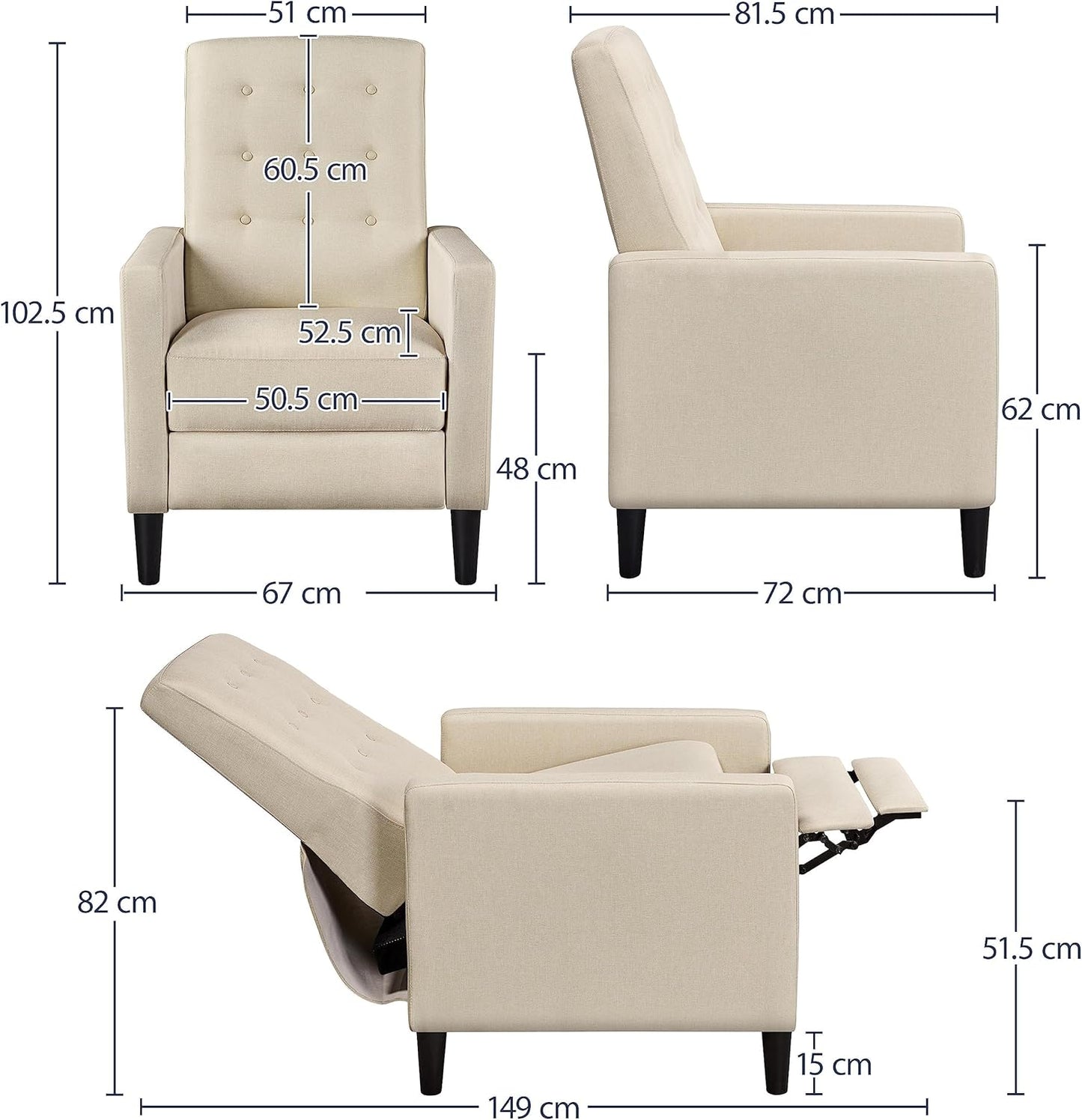 Sofa Fabric Reclining Chair Single Armchair Adjustable Upholstered Sofa