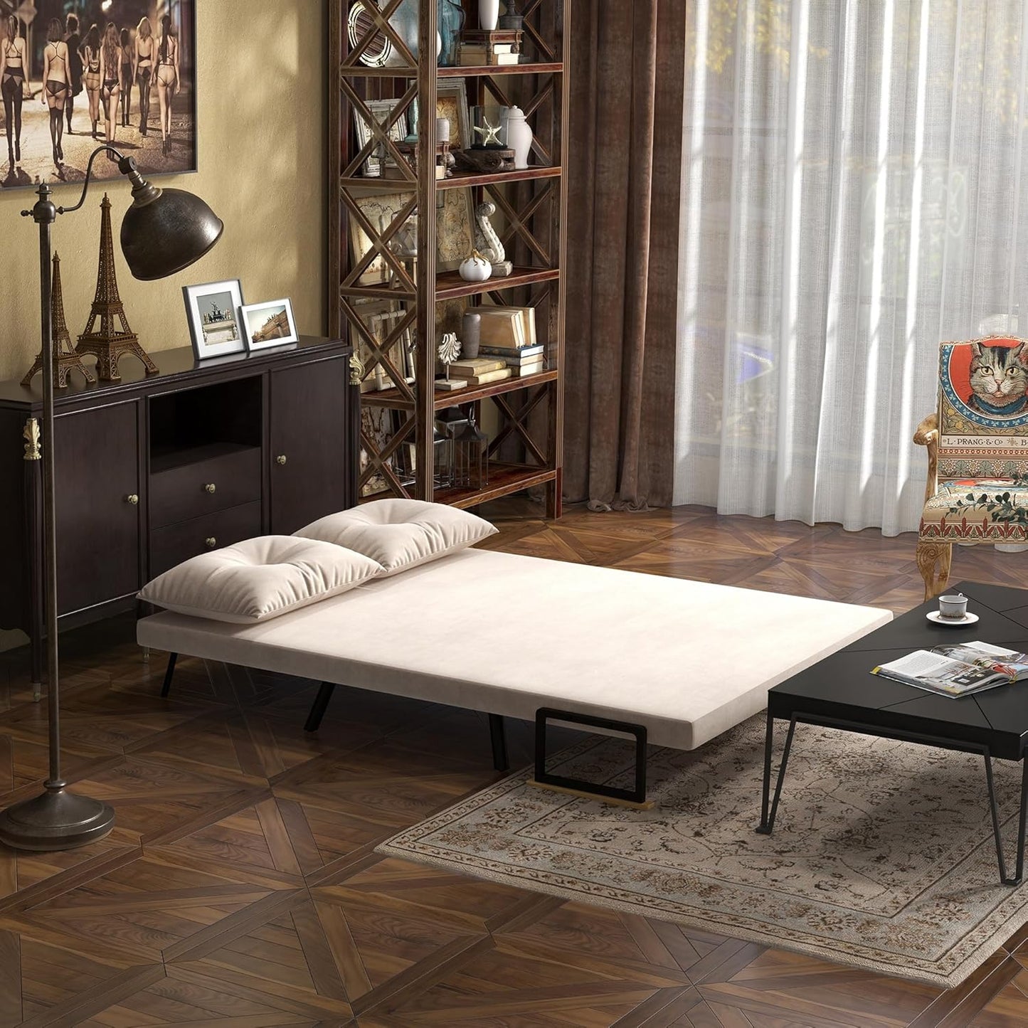 Sofa 2 Seater Sofa Bed, Click Clack Convertible Bed Settee, Modern Velvet Feel Fabric Sofa Couch