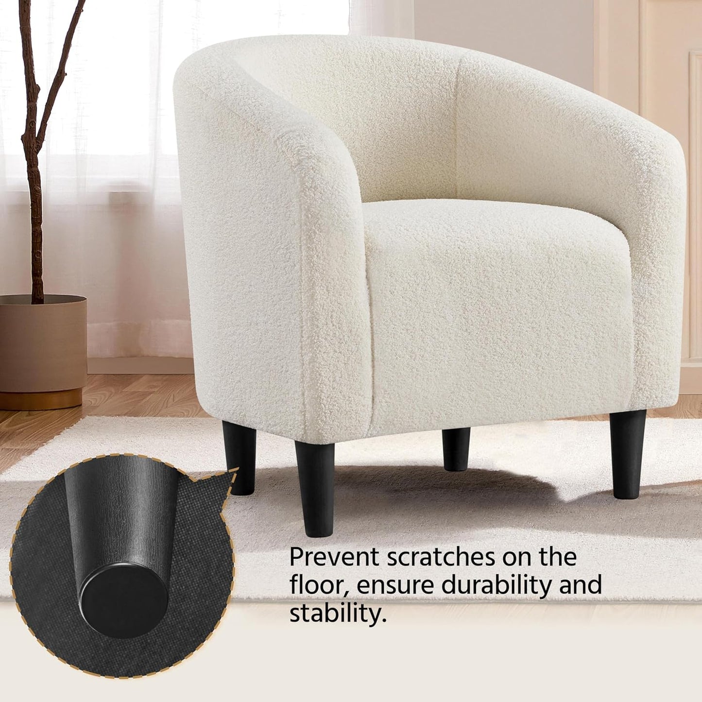 Sofa Tub Chair, Fuzzy Accent Armchair Sherpa Fabric Club Chair Boucle Barrel Chair Upholstered