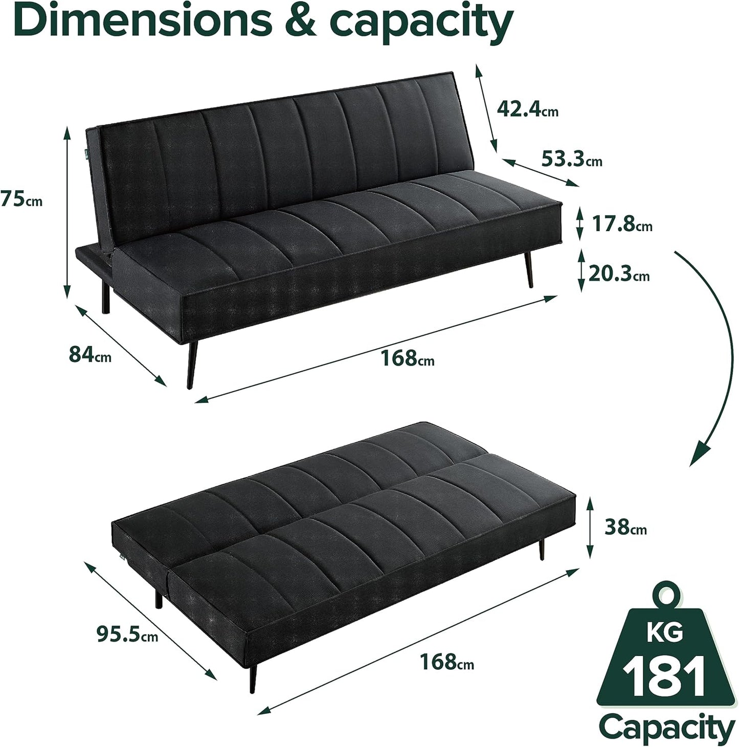 Sofa Quinn Clic Clac Sofa Bed - Sofa Bed 2-in-1 Folding Sofa Bed - Suitable for Guest