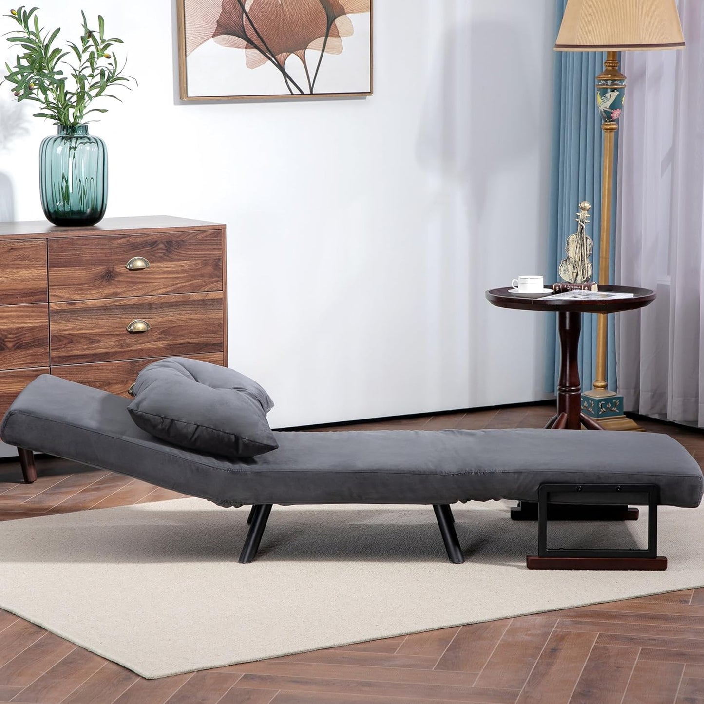 Sofa Single Chair Bed, Click Clack Convertible Bed Settee, Modern Velvet Feel Fabric