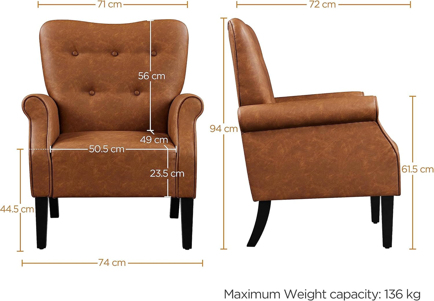 Sofa Modern Tub Chair, Mid-Century PU Leather Accent chair Sofa Chair