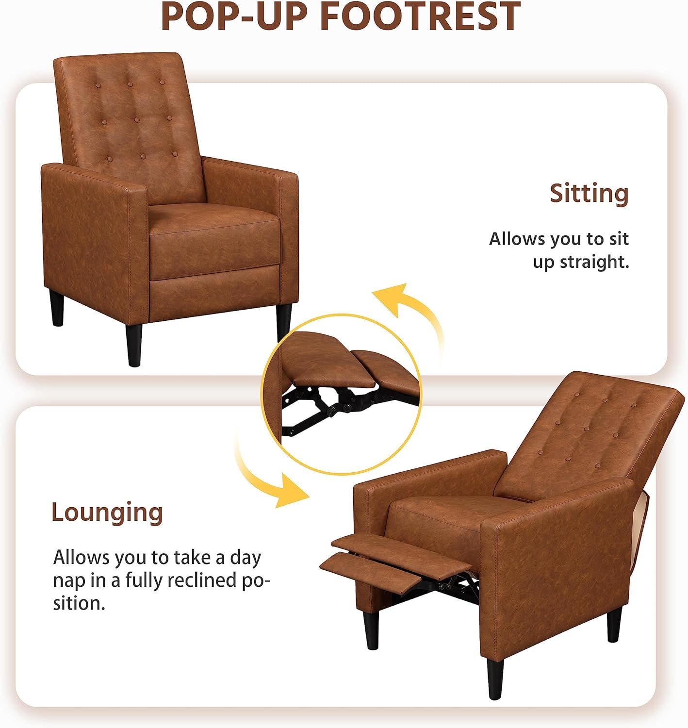 Sofa Recliner Chair Adjustable Reclining Armchair Upholstered PU Leather Single Sofa