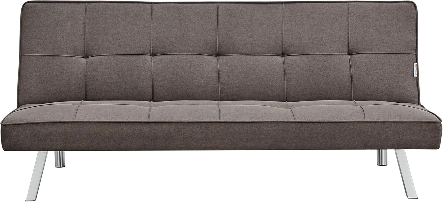 Sofa Britney Three Seater Sofa Bed - Brown. Linen Fabric Click Clack Sofa Bed, Folding Couch