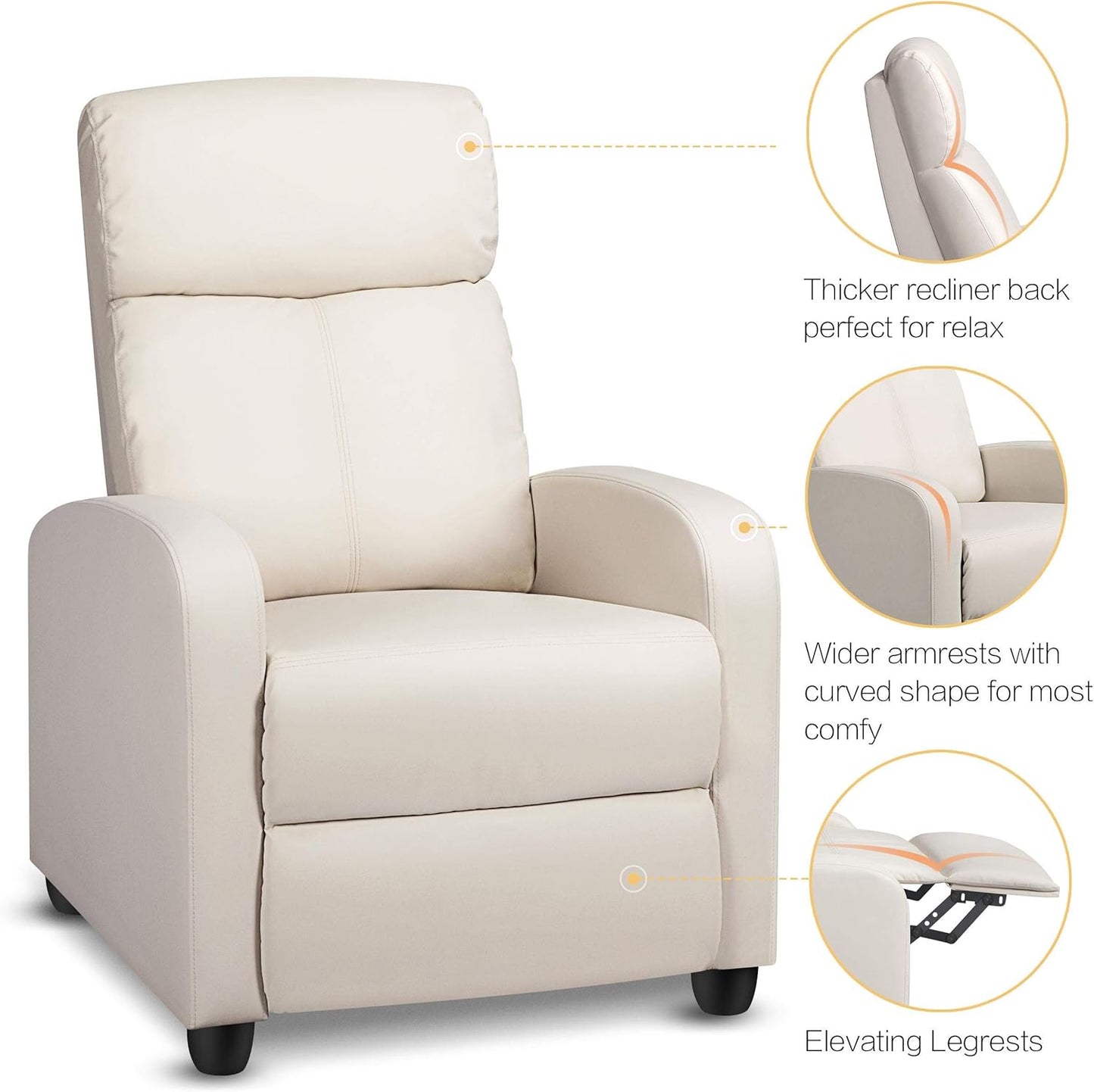 Sofa Modern Recliner Upholstered Armchair PU Leather Comfy Sofa Lounge Chair