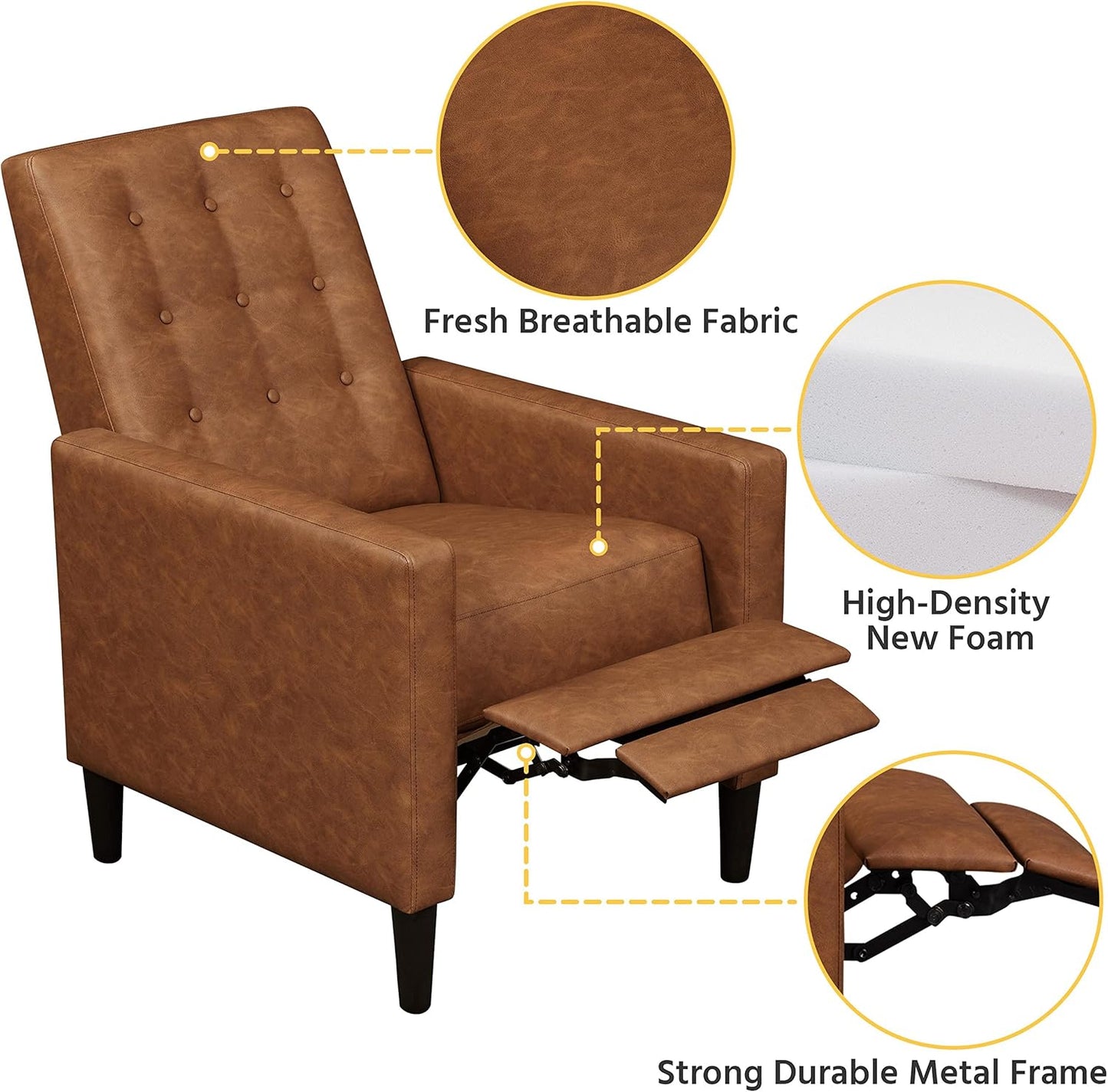 Sofa Recliner Chair Adjustable Reclining Armchair Upholstered PU Leather Single Sofa