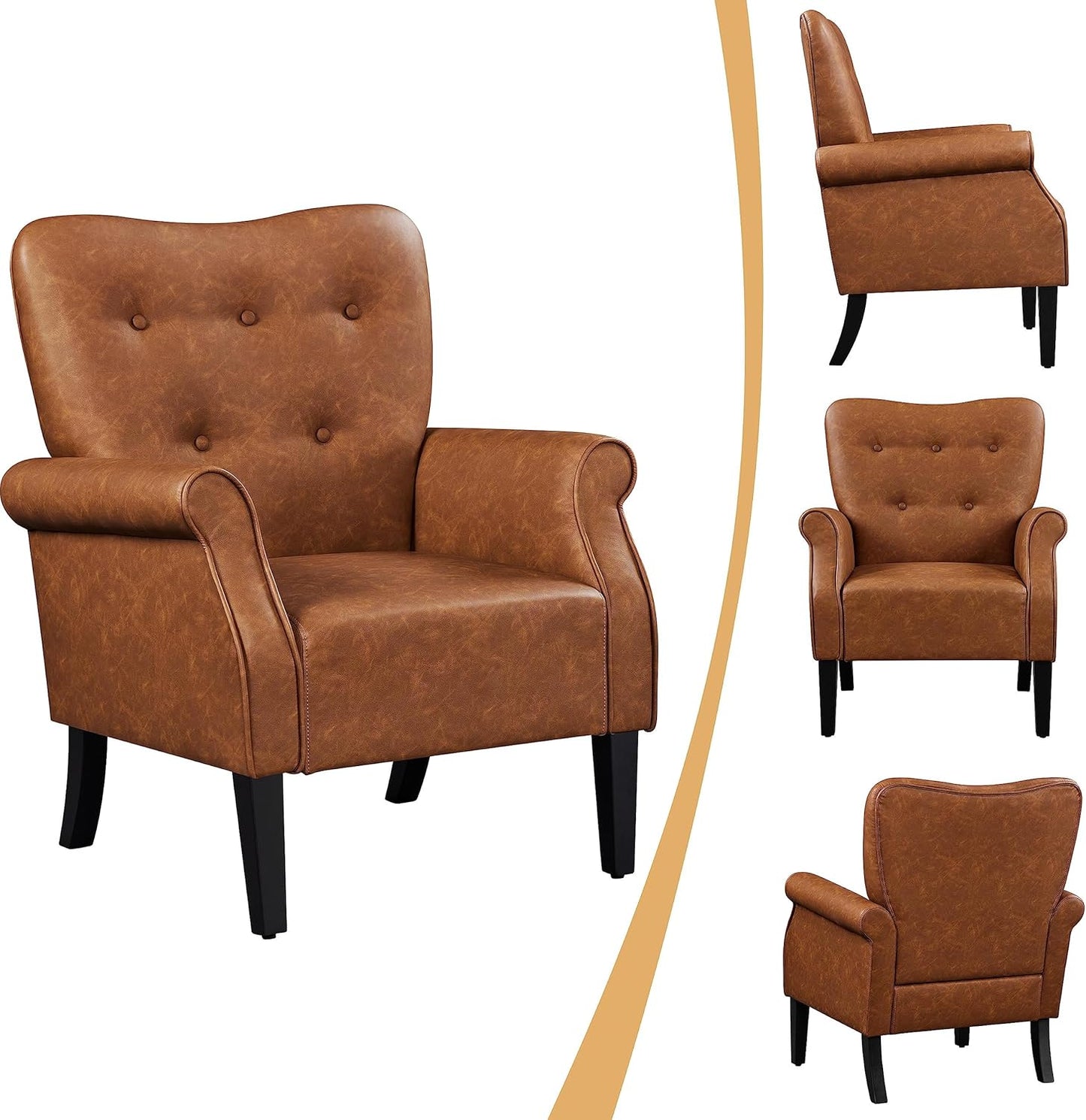 Sofa Modern Tub Chair, Mid-Century PU Leather Accent chair Sofa Chair