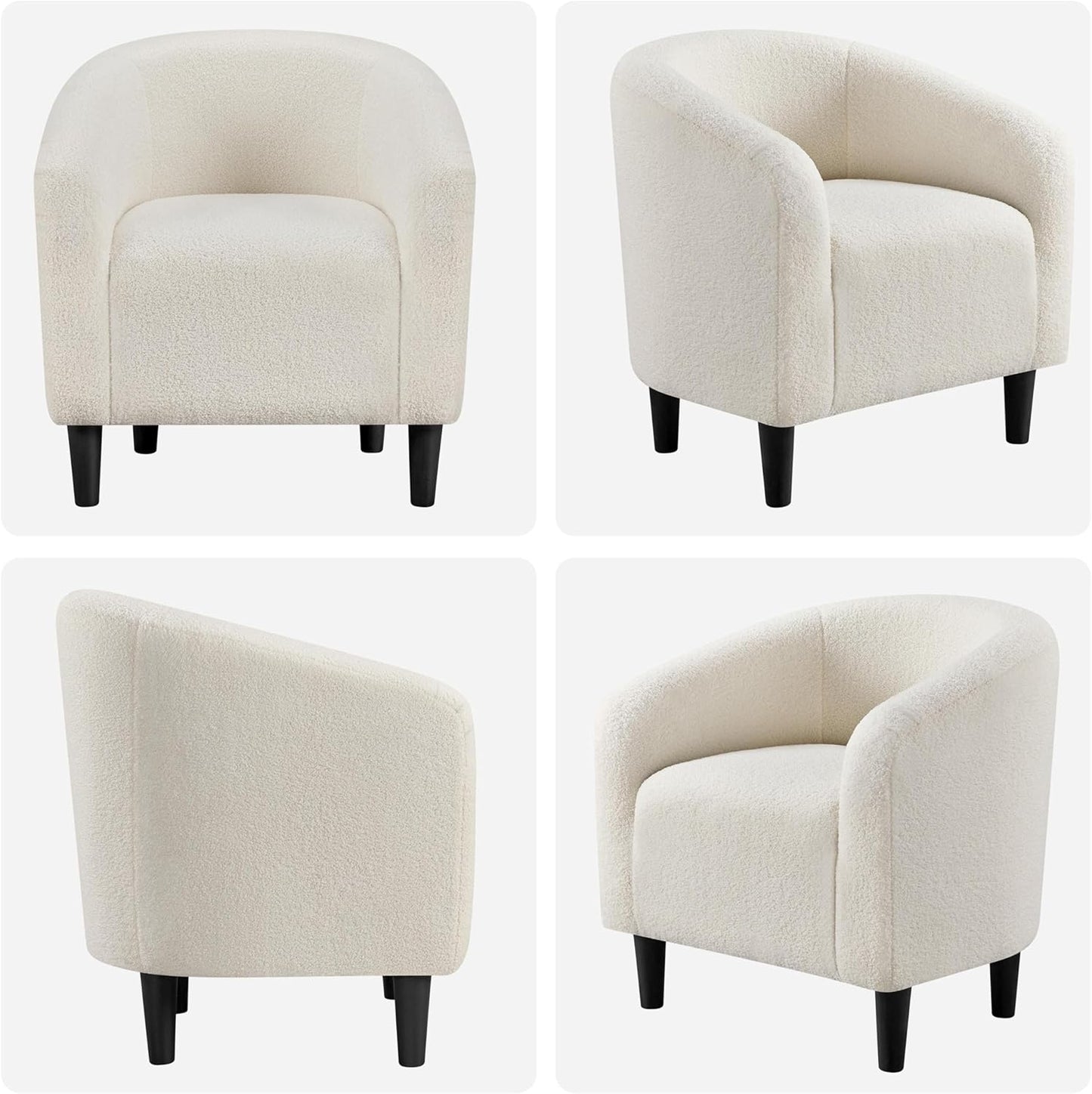 Sofa Tub Chair, Fuzzy Accent Armchair Sherpa Fabric Club Chair Boucle Barrel Chair Upholstered