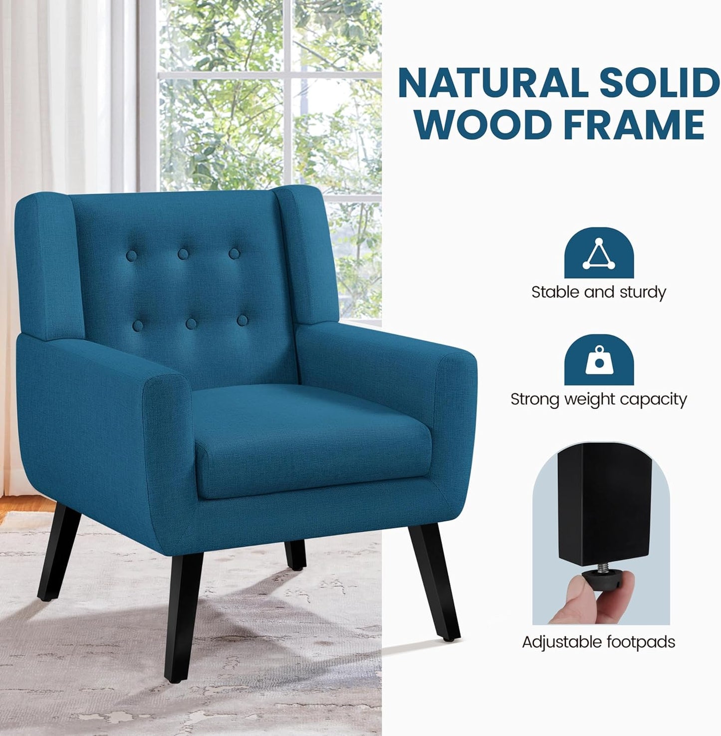Sofa Tub Chair, Button Tufted Armchair with Thick Seat Cushion, Linen Fabric Accent Chair