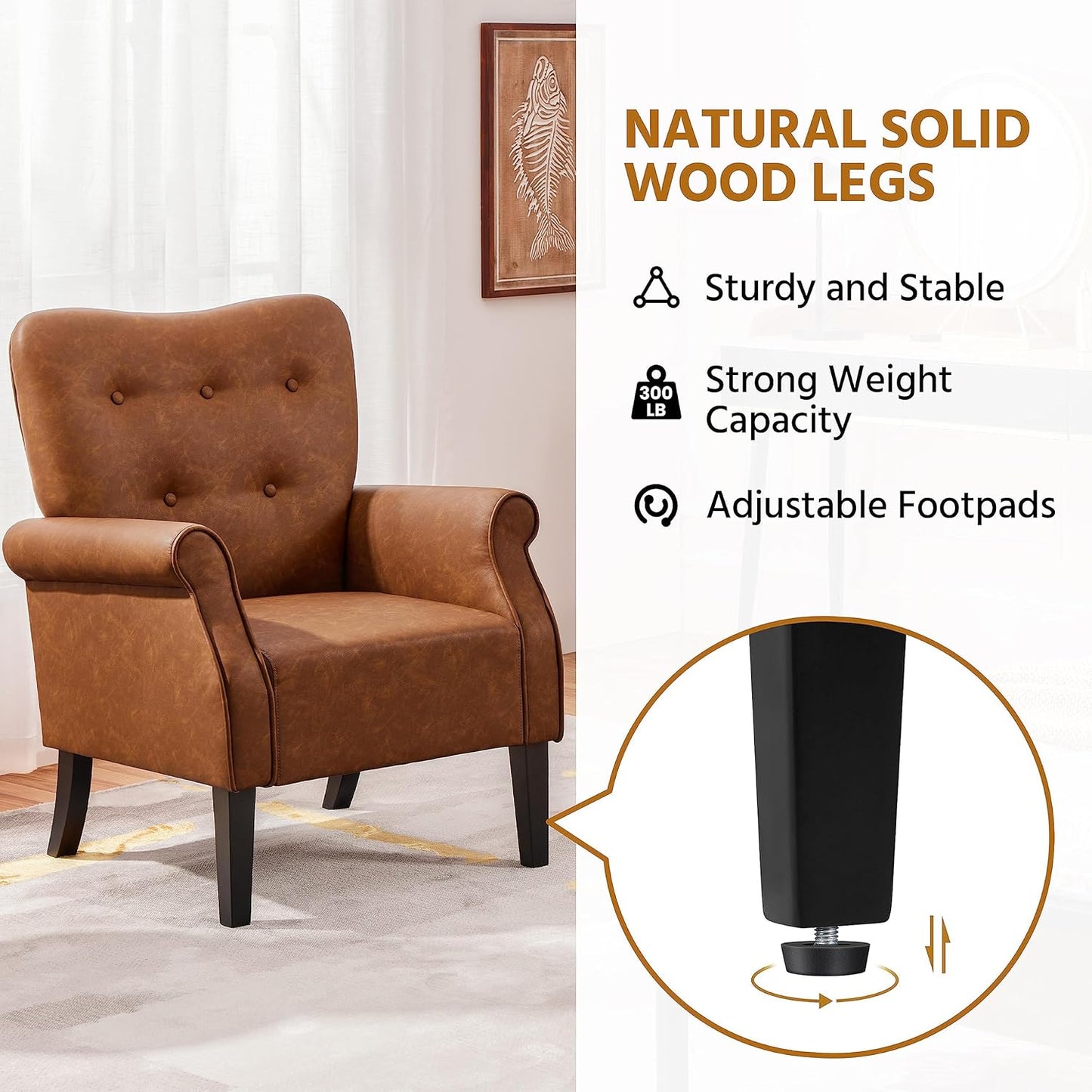 Sofa Modern Tub Chair, Mid-Century PU Leather Accent chair Sofa Chair