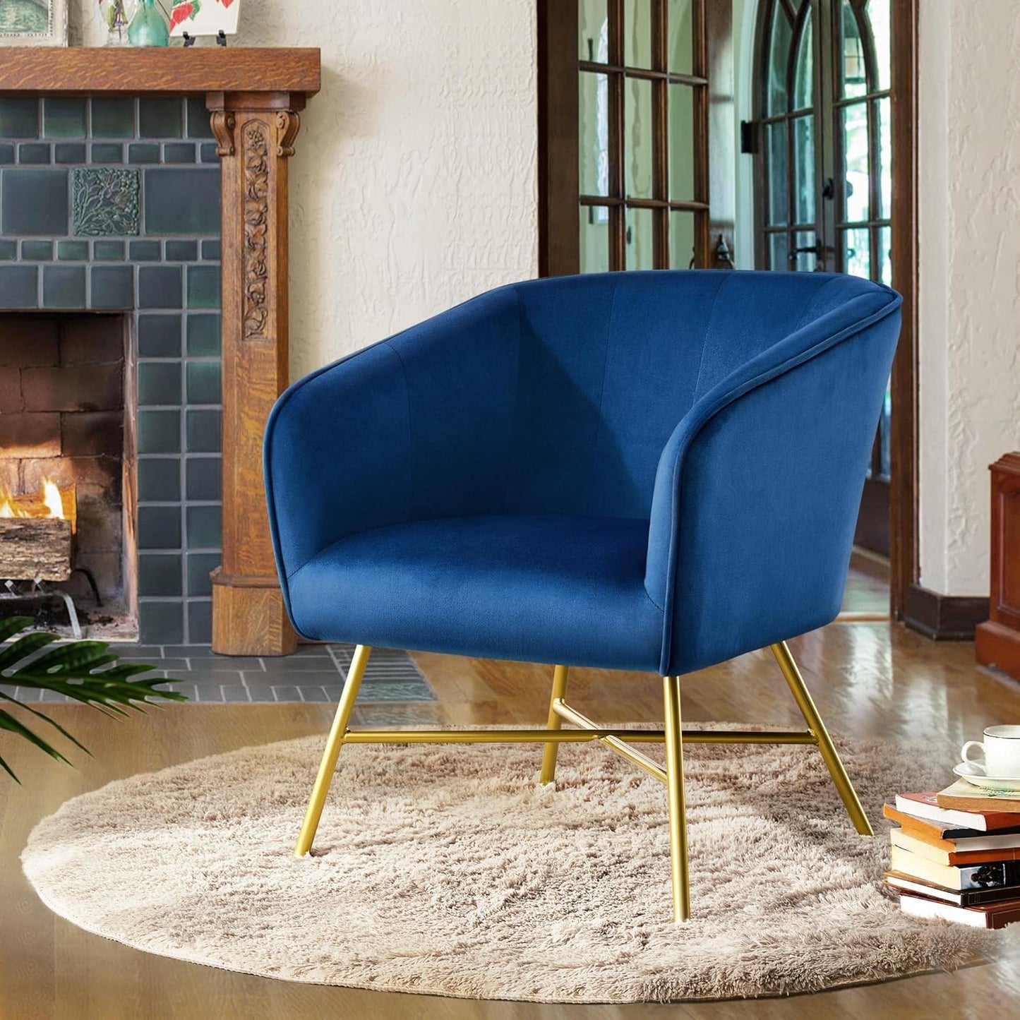 Sofa Velvet Tub Chair, Modern Upholstered Armchair, Barrel Chair Vanity Chair with Round Back