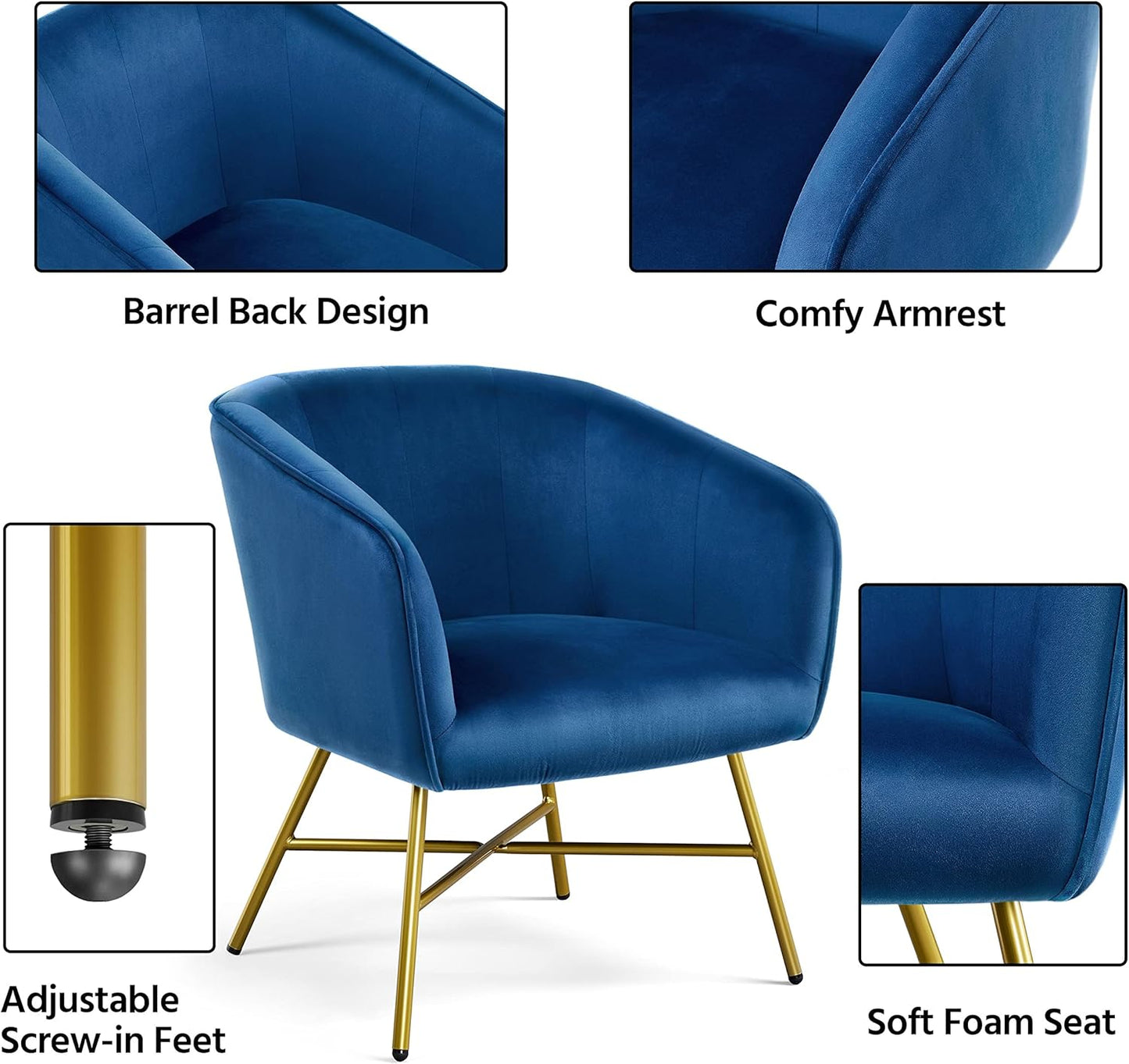 Sofa Velvet Tub Chair, Modern Upholstered Armchair, Barrel Chair Vanity Chair with Round Back