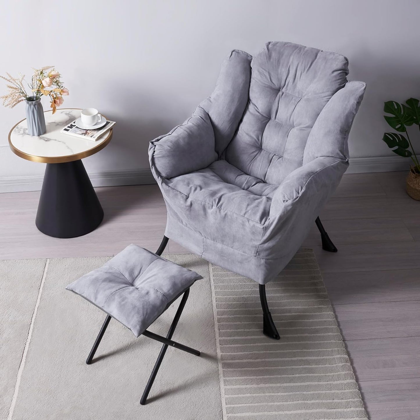 Sofa Chair with Armrests Sofa Chair Accent Chair Light Grey Sofa Chair with Footstool