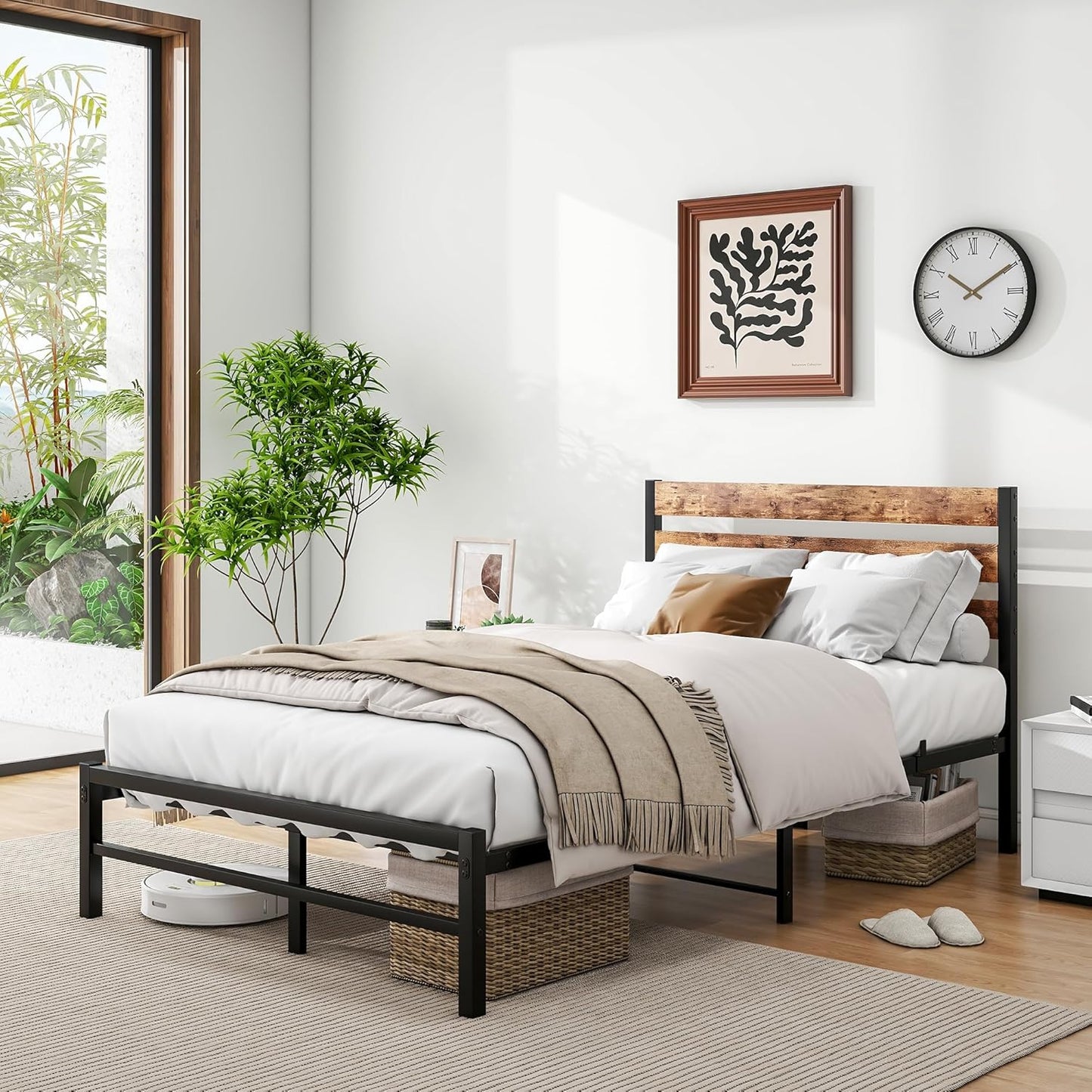 Metal Kids Small Double Bed Headboard, Metal Bed Frame with Slatted Frame