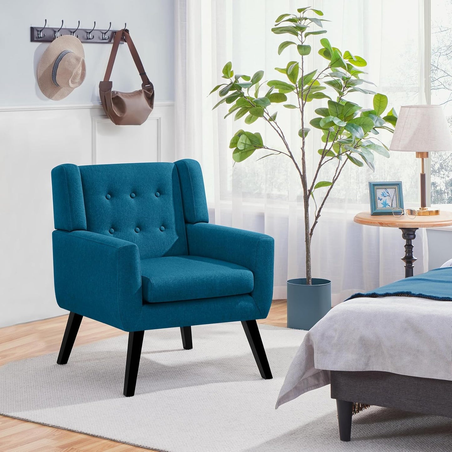 Sofa Tub Chair, Button Tufted Armchair with Thick Seat Cushion, Linen Fabric Accent Chair