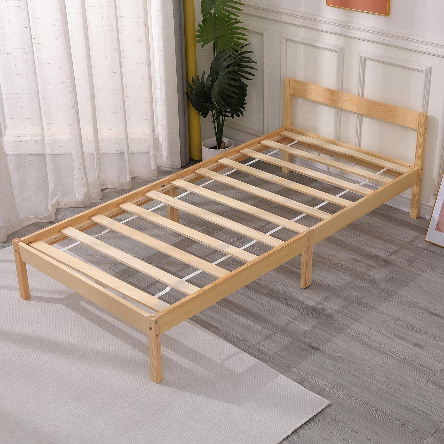 Wooden Bed Frame, Solid Wooden Bed Single Bed Frame, Pine Wood Adults + Kids
