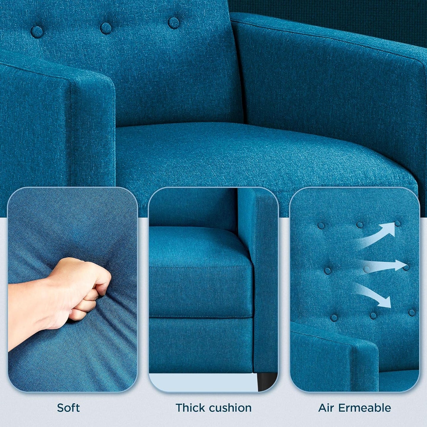 Sofa Blue Fabric Recliner Armchair Adjustable Reclining Chair Upholstered Single Sofa Armchair