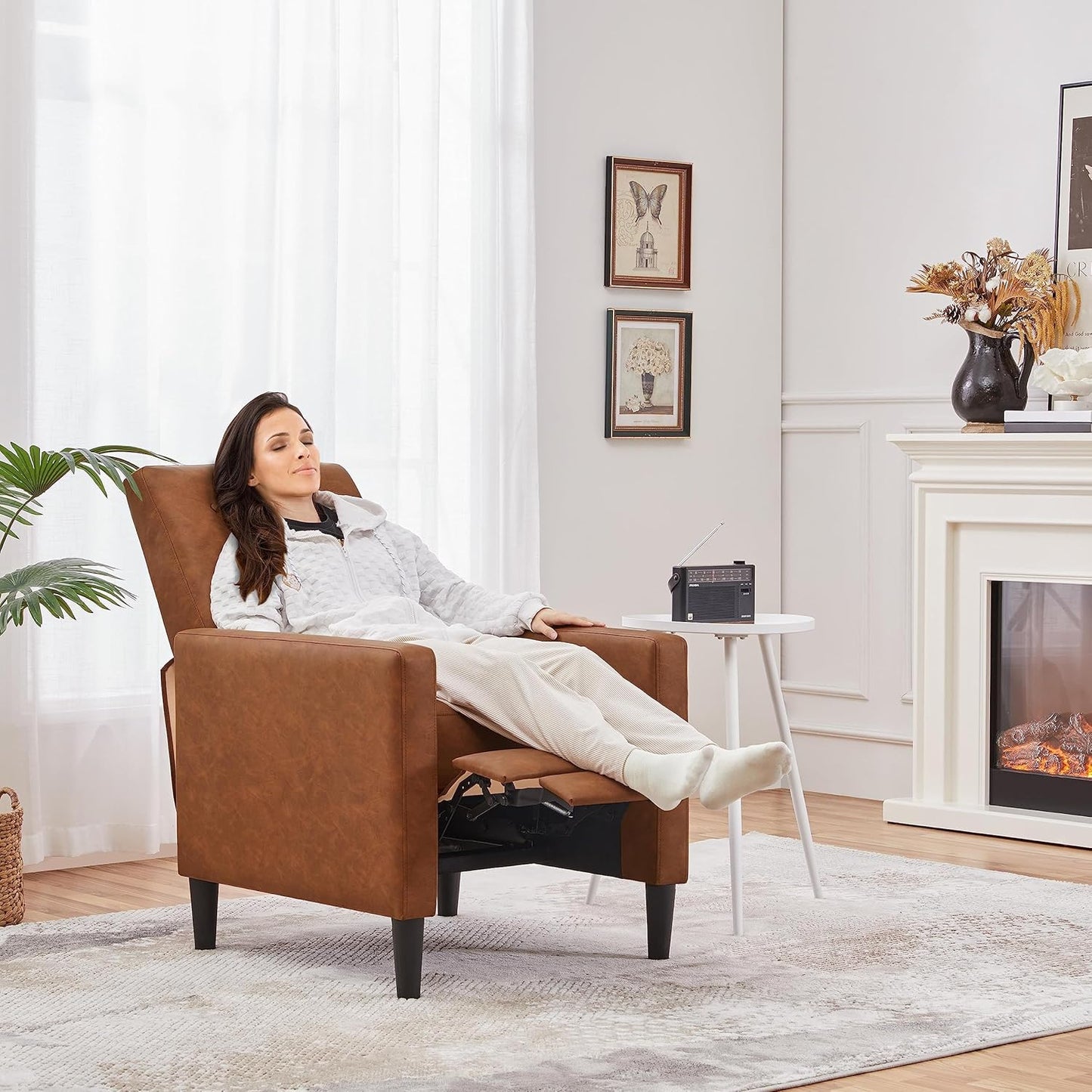 Sofa Recliner Chair Adjustable Reclining Armchair Upholstered PU Leather Single Sofa
