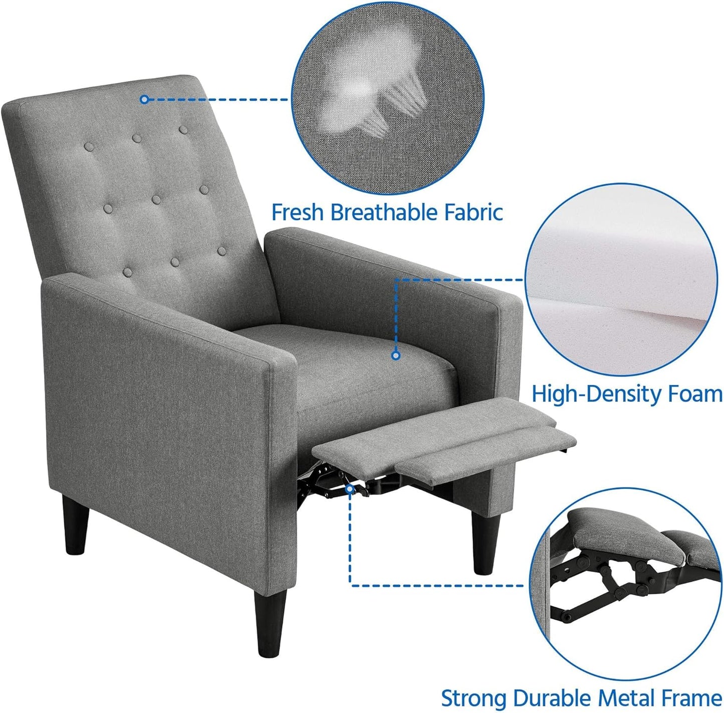 Sofa Grey Modern Recliner Chair Adjustable Reclining Armchair Upholstered Sofa