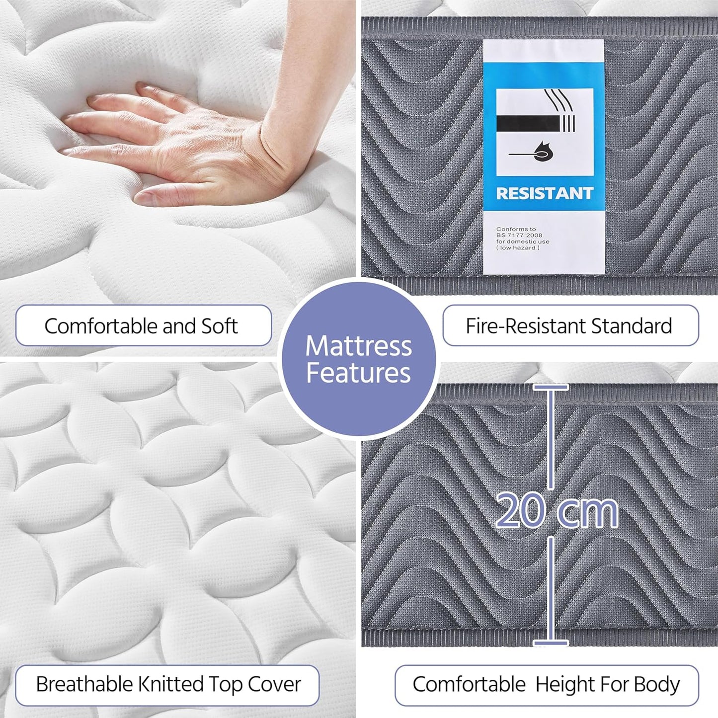 Pocket 1000 Medium Firm 20cm Pocket Sprung and Memory Foam Grey Mattress