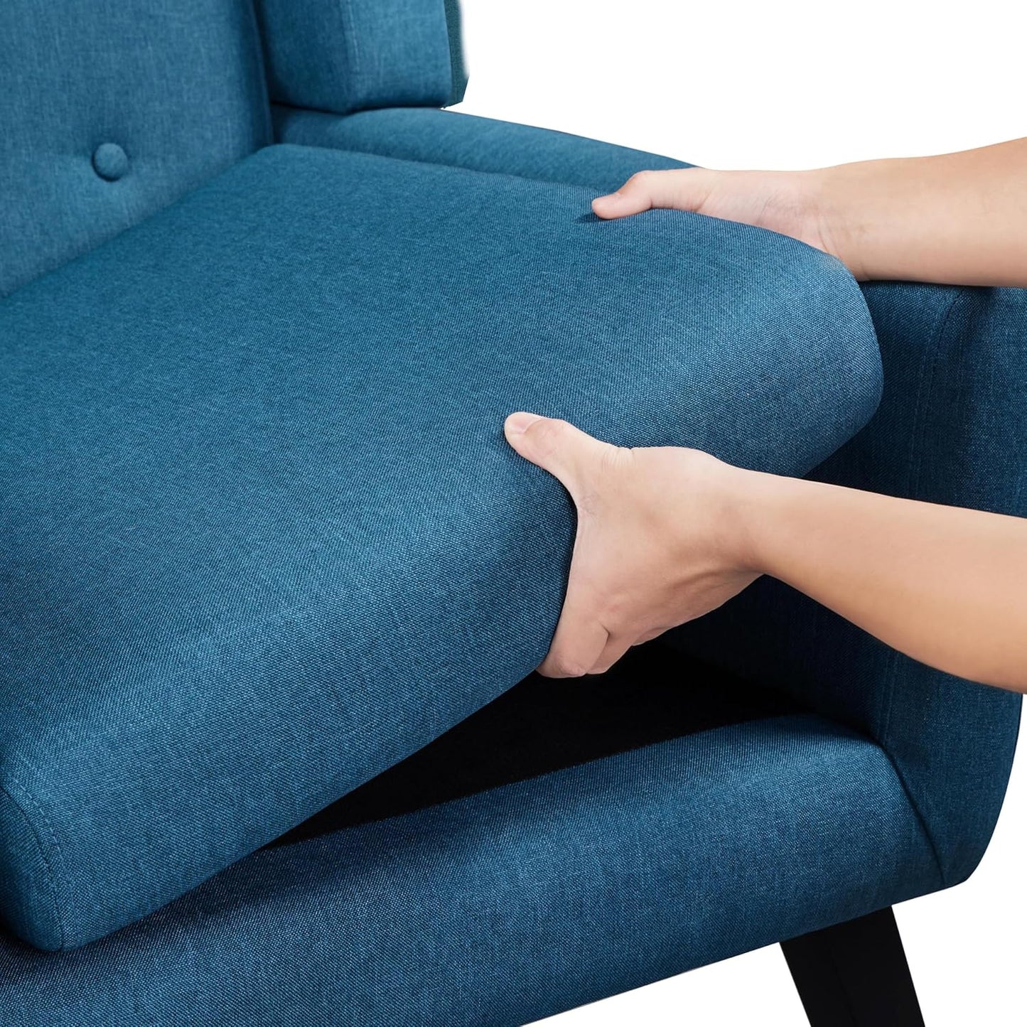 Sofa Tub Chair, Button Tufted Armchair with Thick Seat Cushion, Linen Fabric Accent Chair