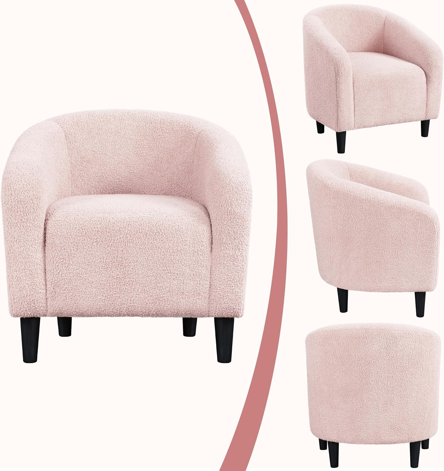 Sofa Tub Chair, Accent Chairs for Living Room, Boucle Fabric Armchair, Cozy Barrel Chair