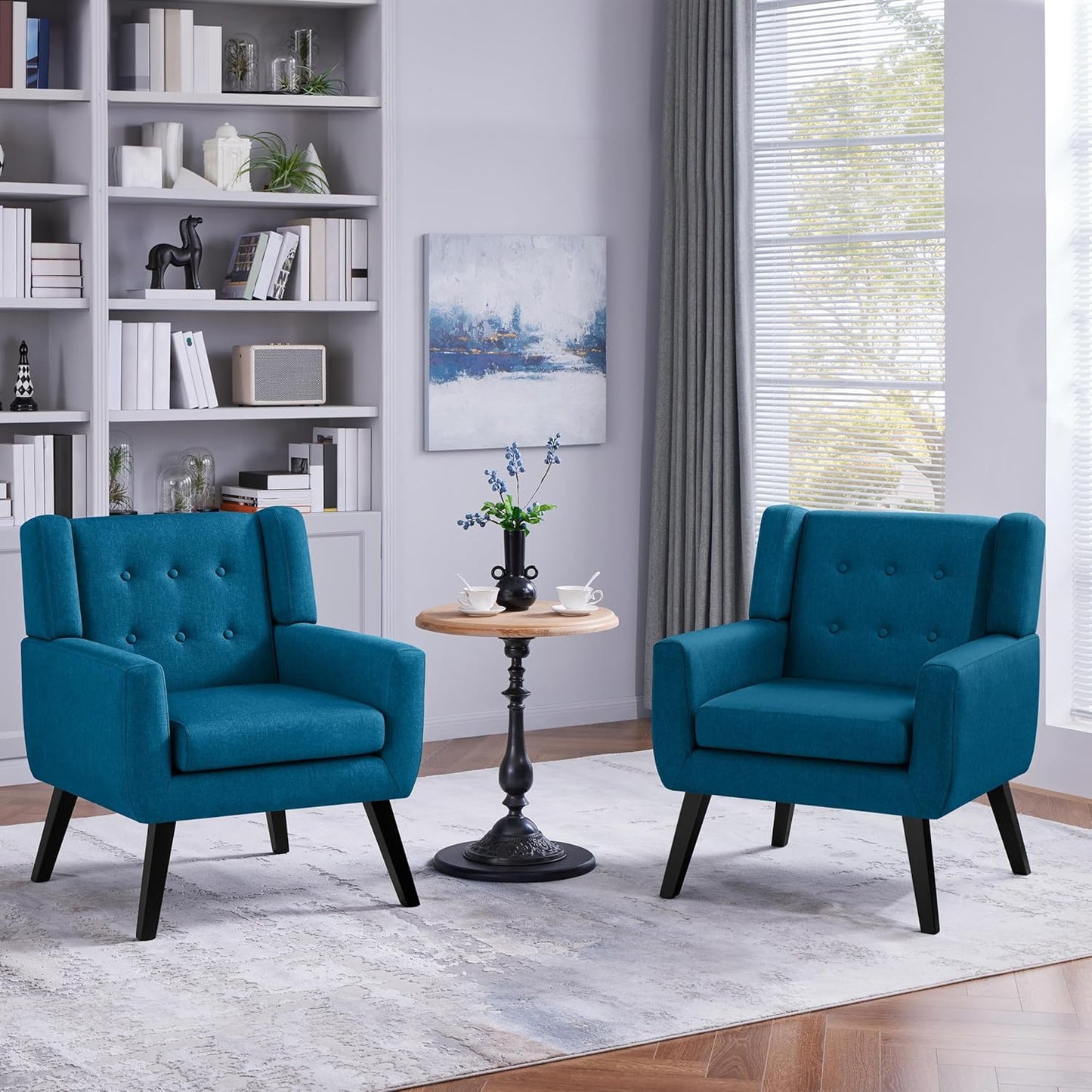 Sofa Tub Chair, Button Tufted Armchair with Thick Seat Cushion, Linen Fabric Accent Chair