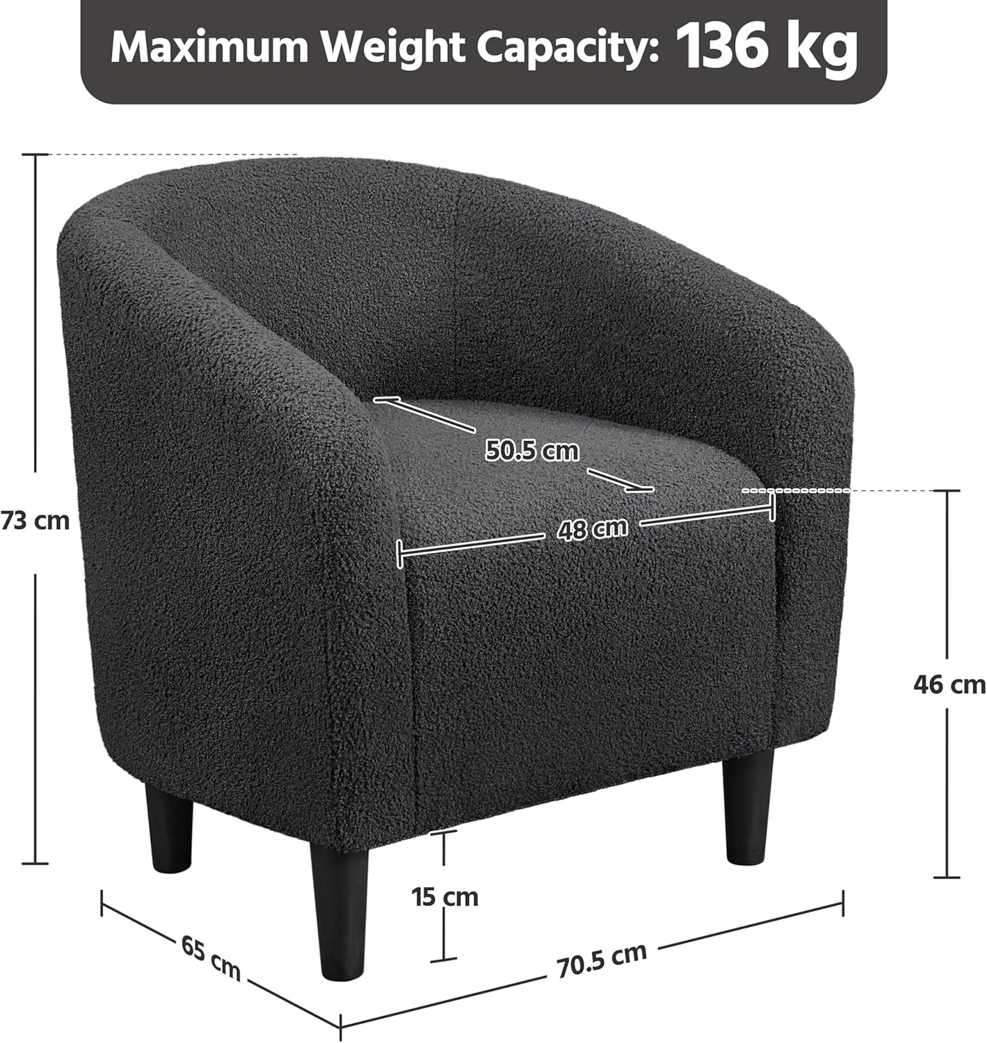 Sofa Tub Chair, Accent Chairs for Living Room, Boucle Fabric Armchair, Cozy Barrel Chair