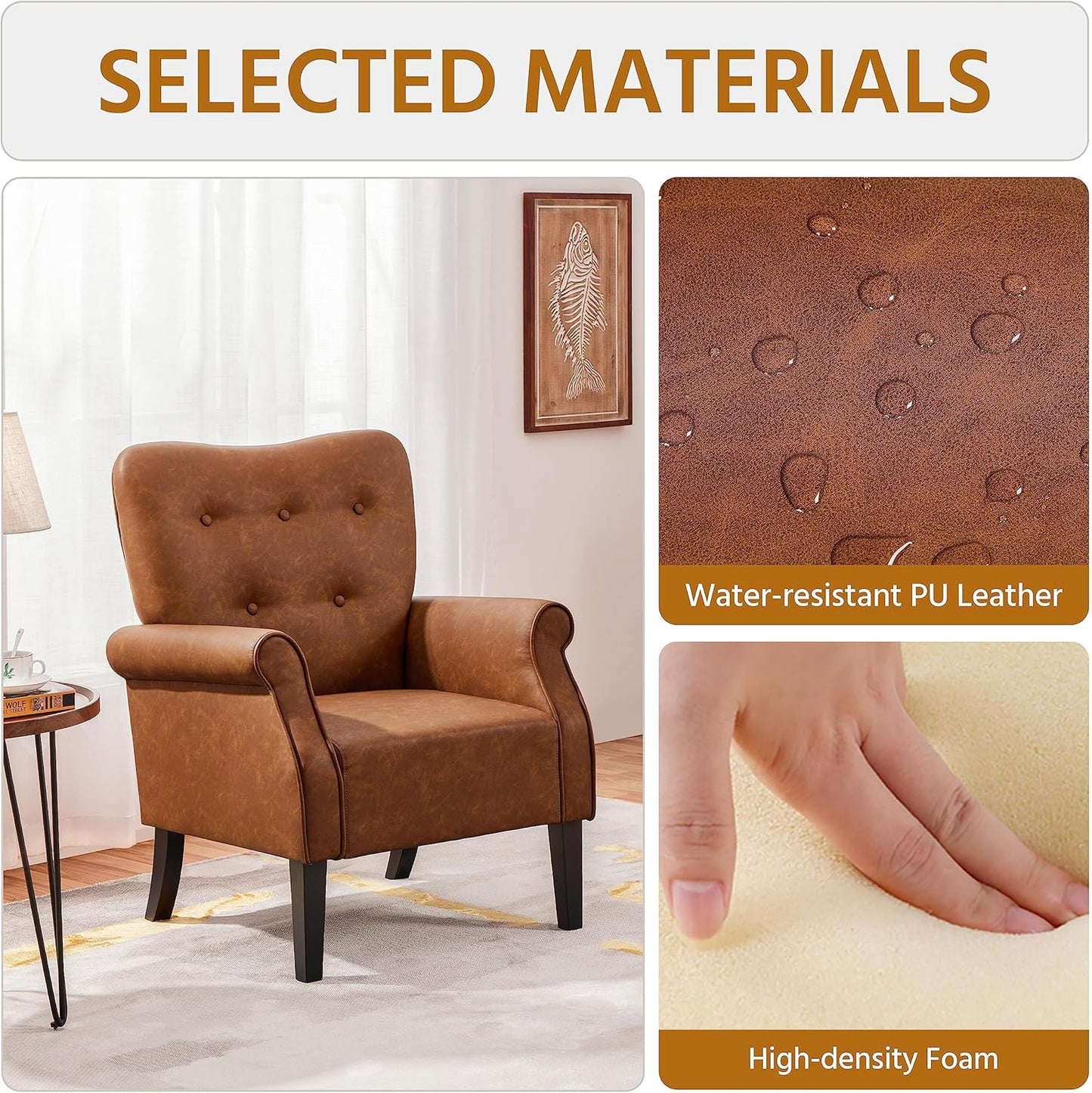 Sofa Modern Tub Chair, Mid-Century PU Leather Accent chair Sofa Chair