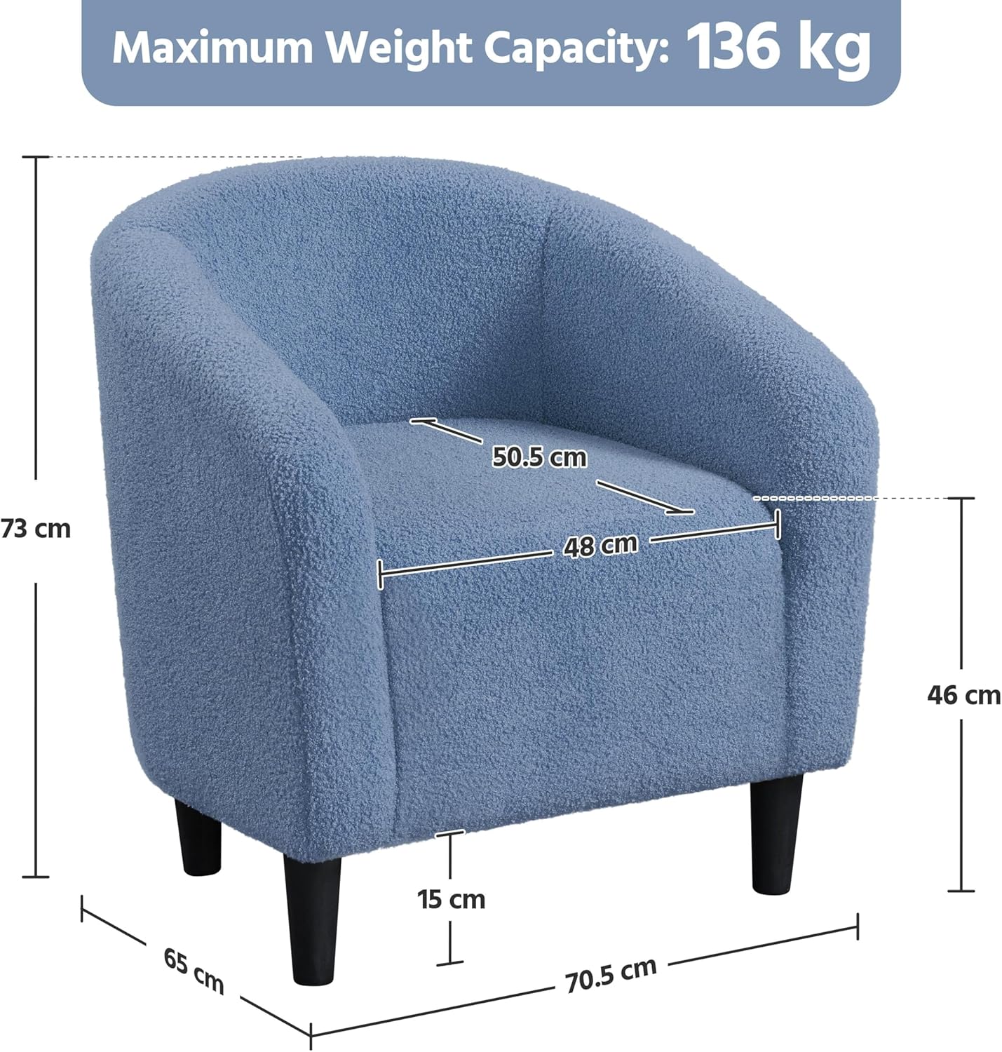 Sofa Tub Chair, Accent Chairs for Living Room, Boucle Fabric Armchair, Cozy Barrel Chair