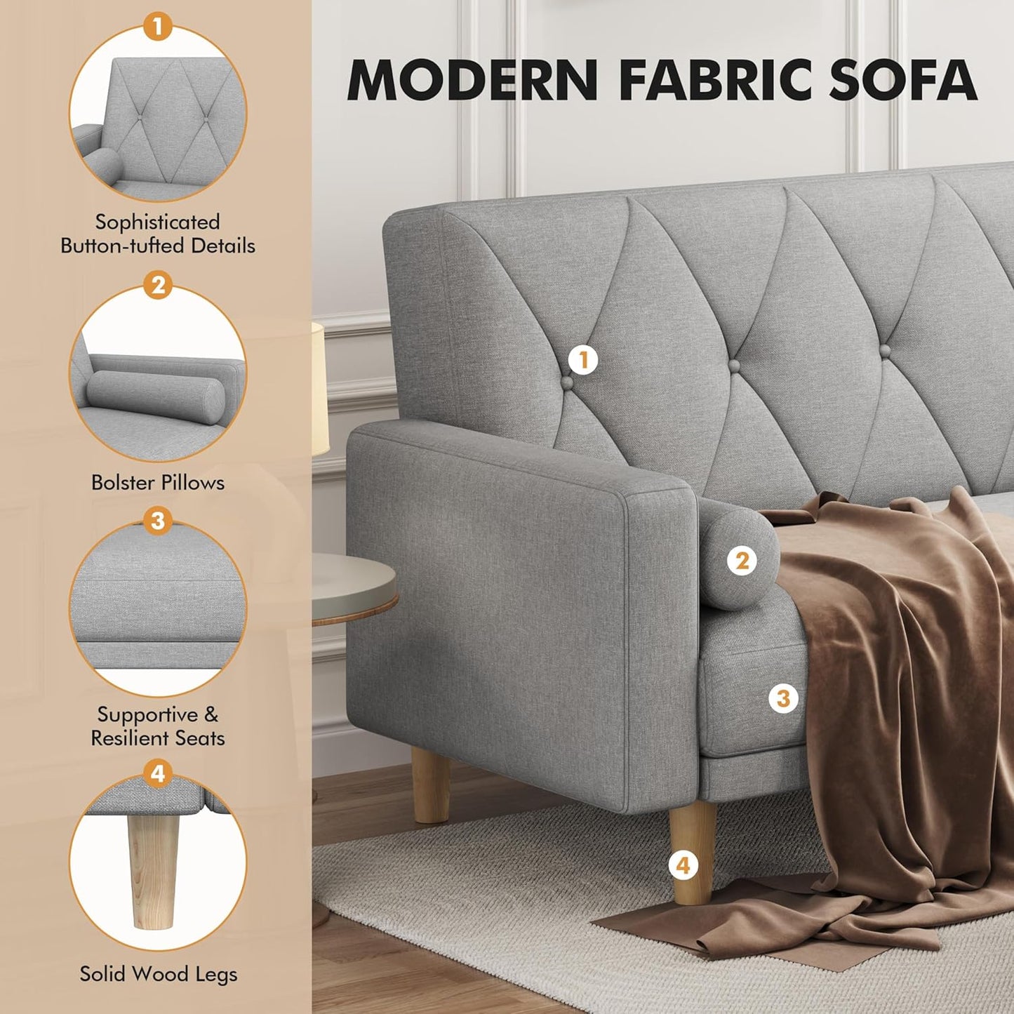 Sofa Convertible Sofa Bed Fabric Sofa Couch Click Clack Modern Sleeper Sofa Settee