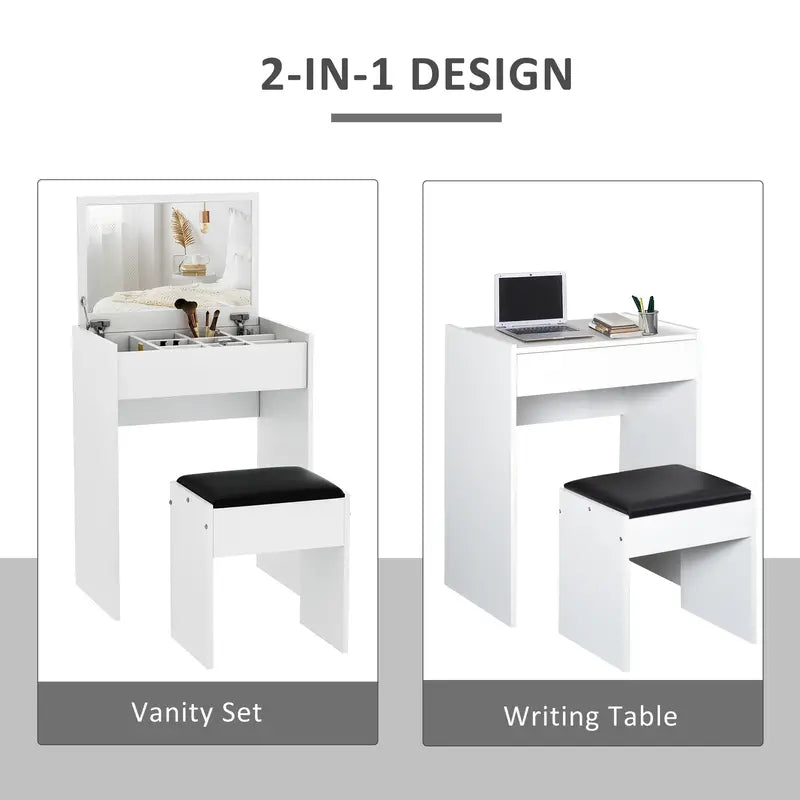 Dressing Table Vanity Table Makeup Desk with Drawer, Vanity Table Set WHITE