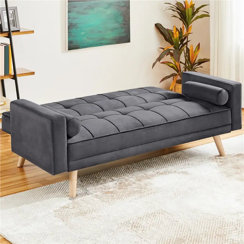 Chesterfield Grey Sofa Bed Velvet Convertible Sofa Bed 3 Seater Futon Sofa Bed