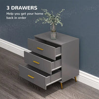 DARK GREY Bedroom Chest of Drawers, Modern 3-Drawer Dresser With Aluminium Legs