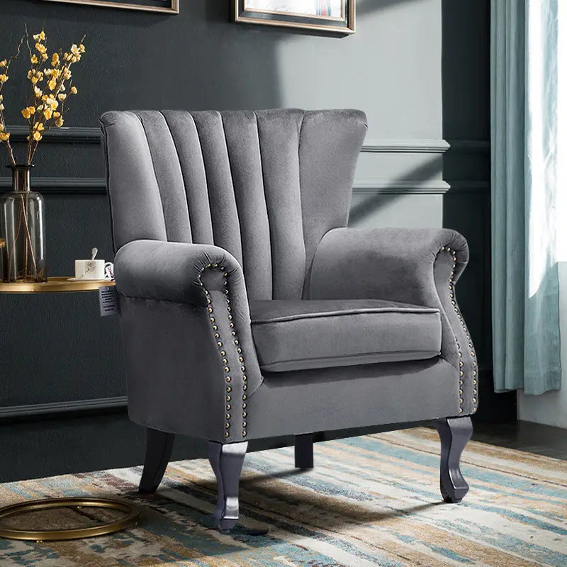 Chesterfield Armchair Wing Back Modern Velvet Upholstered Tufted Chair