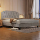 Chesterfield Upholstered Bed Frame Velvet (BEIGE) Platform Bed with Height Adjustable Headboard With Wooden Slat Support