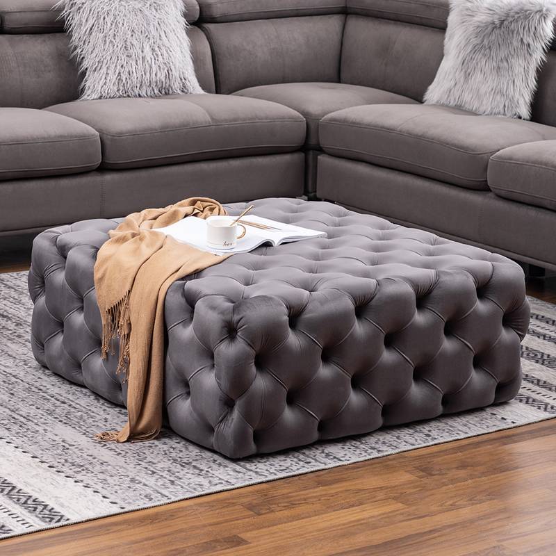 Extra Large Square Chesterfield Velvet Footstool Coffee Table Deep Button Ottoman 70x70cm