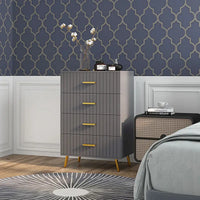 DARK GREY Bedroom Chest of Drawers, Modern 4-Drawer Dresser With Aluminium Legs