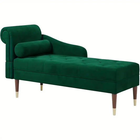 Chesterfield Lounge Sofa with Left Armrest and Lumbar Pillow Upholstered Green