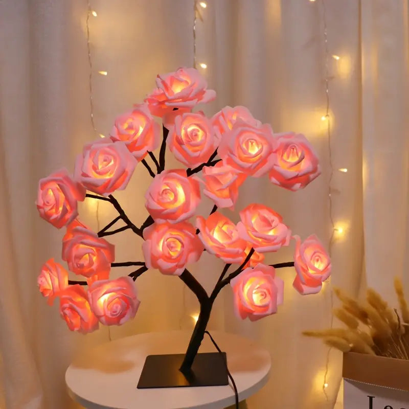 Rose Table Lamp, USB Powered LED Tree Light, Flower Night Light for Home Decoration Outdoor Parties