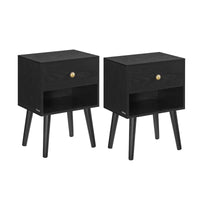 BLACK Bedside Tables, Set of 2, Side Table with Storage Drawer and Open Shelf, Living Room & Bedroom