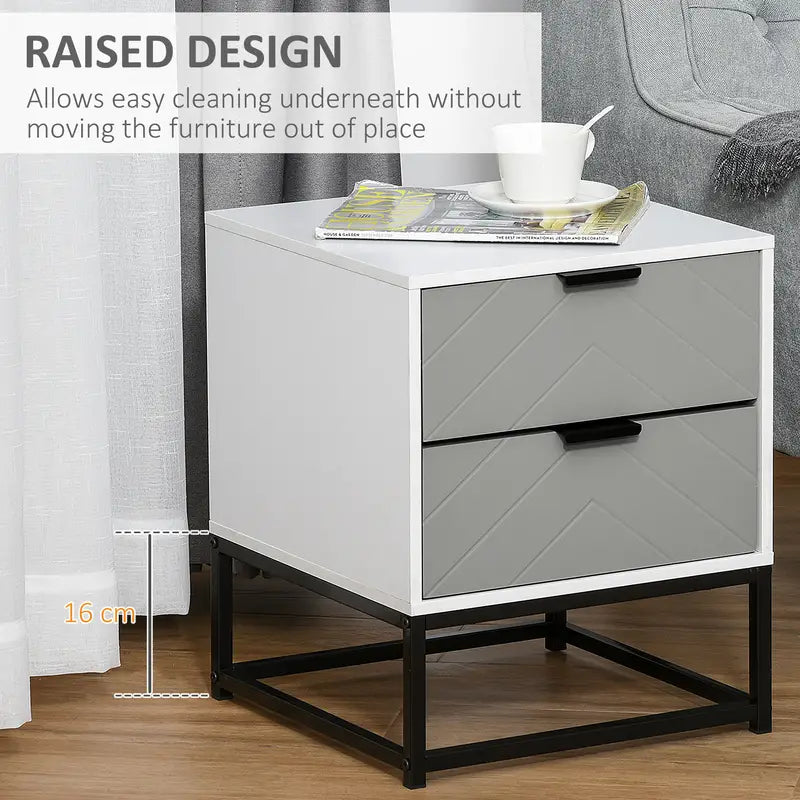 Bedside Cabinet with 2 Drawer Storage Unit,Metal Base, for Living Room, Study Room, Bedroom