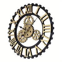 1pc, Large Vintage Wooden Skeleton Roman Wall Clock, Silent Non Ticking Quartz Clocks