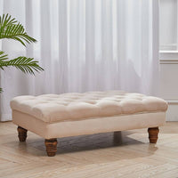 Chesterfield Deep Button Beige Coffee Table Stool Bench Velvet Padded Pouffe Footstool 60*90cm