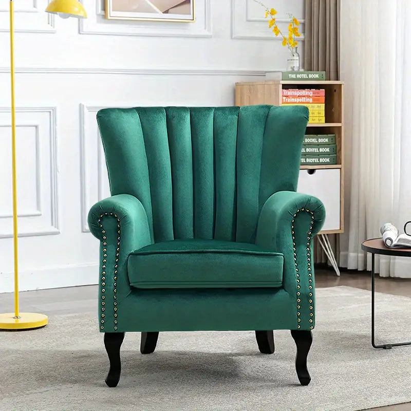 Chesterfield Green Armchair Queen Anne Chair Curved Scallop Shell Wingback