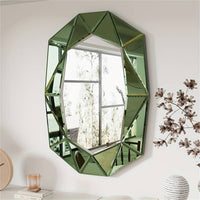 Vintage Green Beveled Glass Wall Mirror Artistic Irregular Accent Mirror for Living Room Bedroom Wall Decor