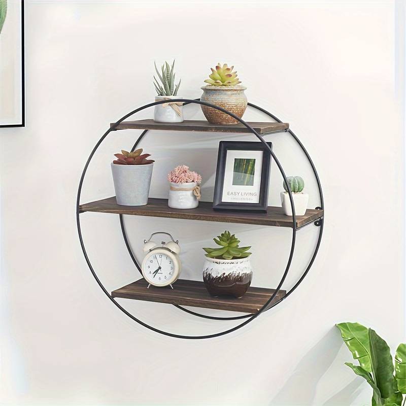 Circle Round Wall Decorative Floating Shelves Rustic Hanging Storage Shelf Metal Bracket